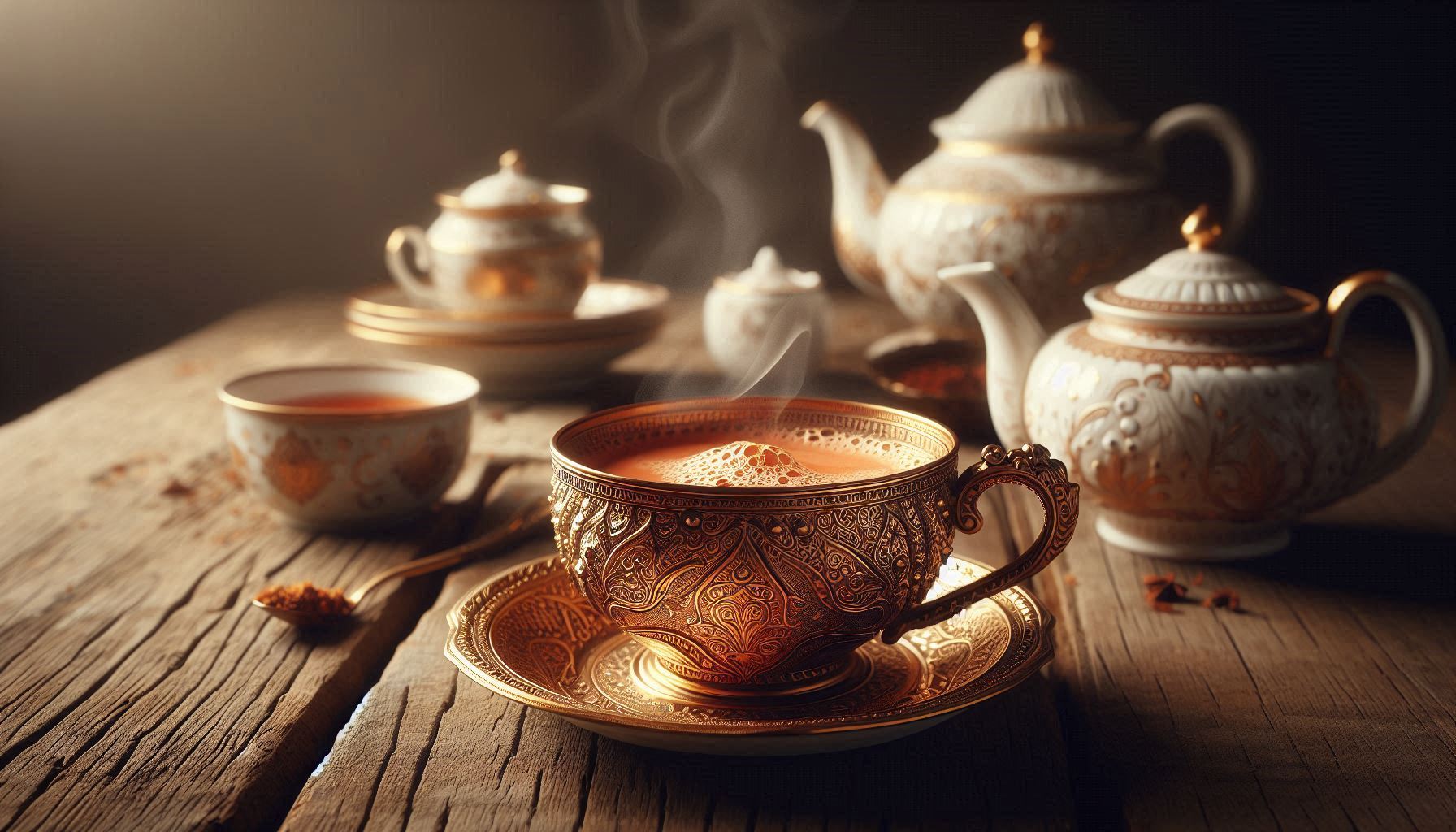 Tea set filled with fresh masala tea